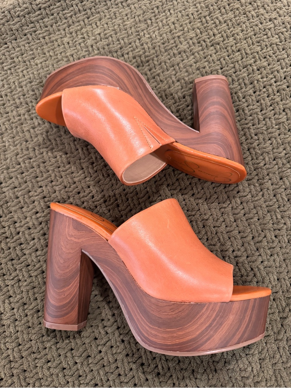 Jessica Simpson Platform Mule Heels with Wood-Effect Block Heel